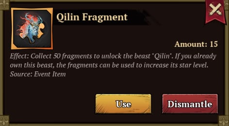 Qilin Fragments needed to unlock legendary beast