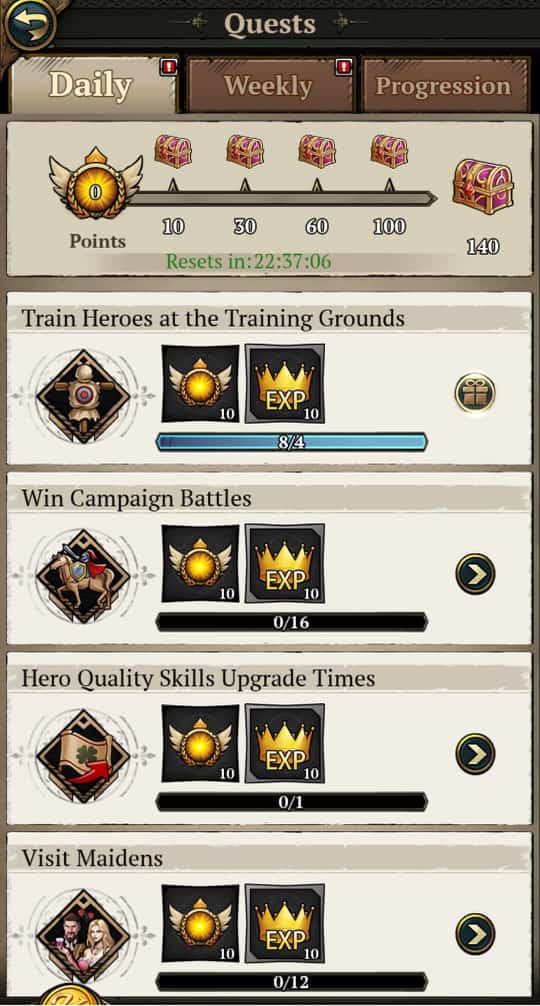 king's throne gameplay - daily quests