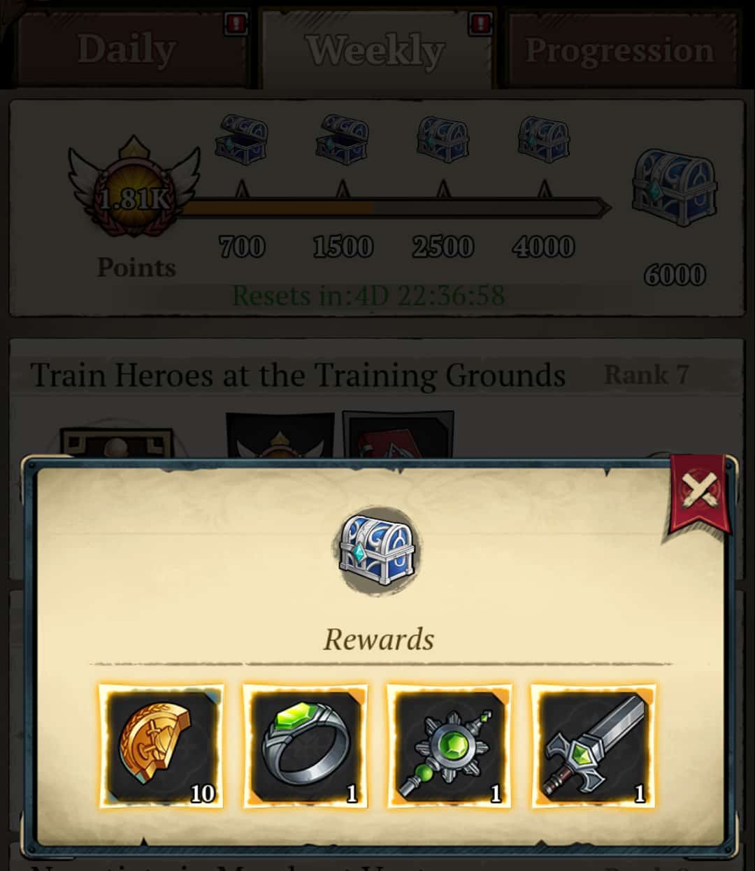 king's throne gameplay - weekly quest rewards