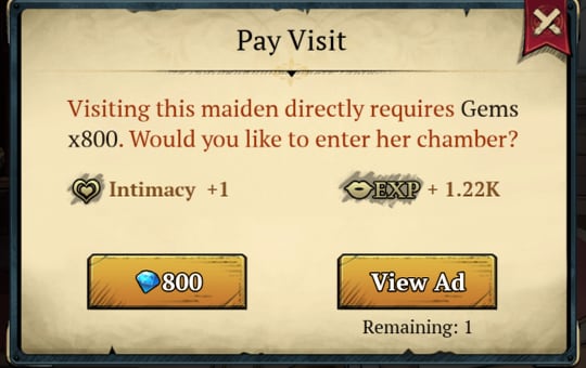 image of paid visits in maiden visits in King's Throne