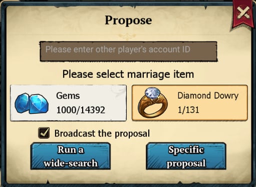 image of proposal request in King's Throne arrange marriages