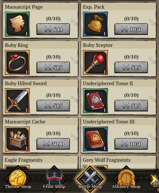 image of quality manuscript items in the battle shop in king's throne